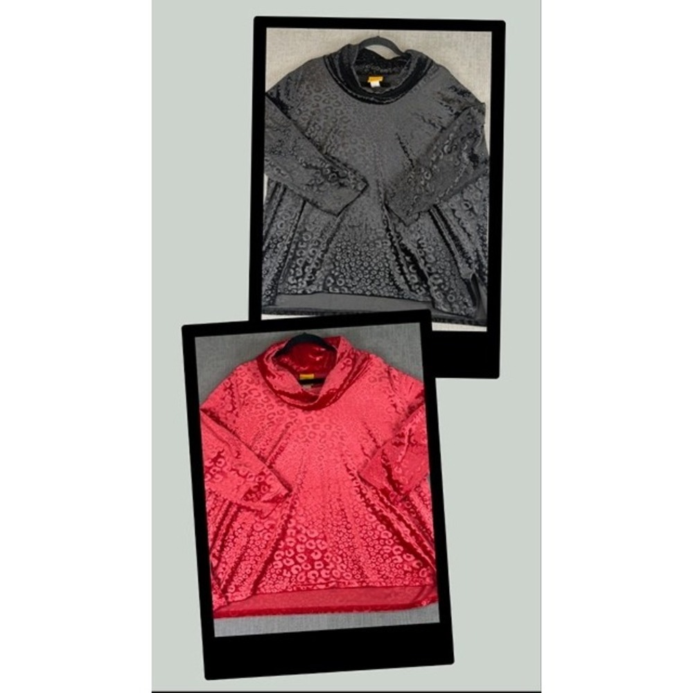 Lot of 2 Ruby Rd Womens XL Red & Black Burnout Leopard Velvet 3/4 Sleeve Top